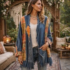 Young Threads Patchwork Oversized  Kimono Cardigan Womens 2x/3x Boho, Hippie
